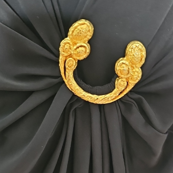 SOLD -ROBERTO CAVALLI Black and Gold Long Sleeve Sheath Dress - Picture 4 of 5